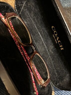 Coach Women's Brown Frames with Pink Signature-Print Temples